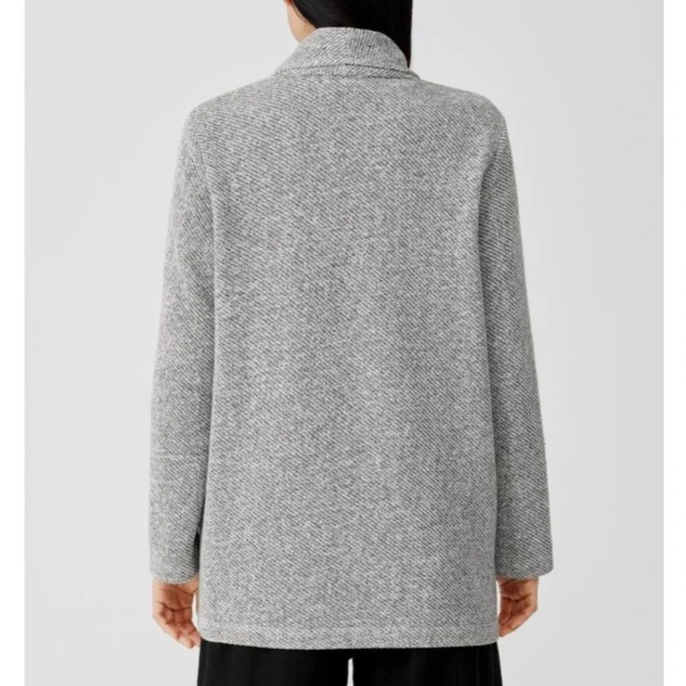 EILEEN FISHER Cardigan Medium Organic Cotton Shawl Collar Open Front Gray